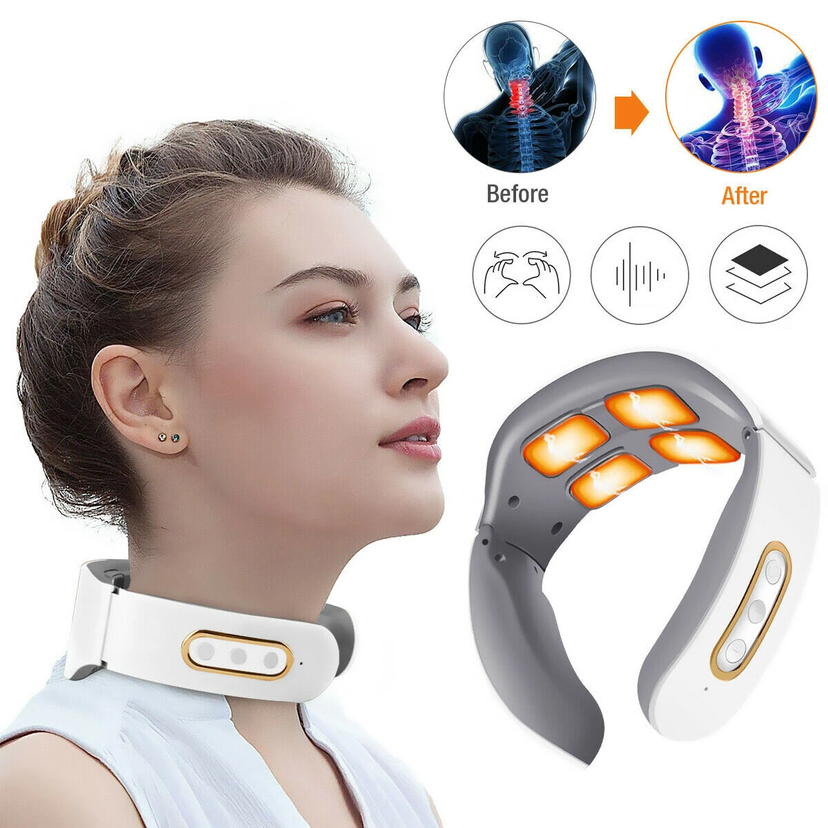 (image for) CHIGO 4-Head Neck Massager TENS Muscle Neck Massager Wireless Electric Neck Massager Device 6 Massage Modes 9 Strength Levels