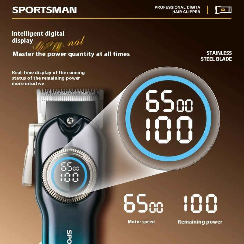 (image for) SPORTSMAN Professional Electric Hair Clipper LCD Display 1500mAh USB Rechargeable Salon Electric Hair Trimmer
